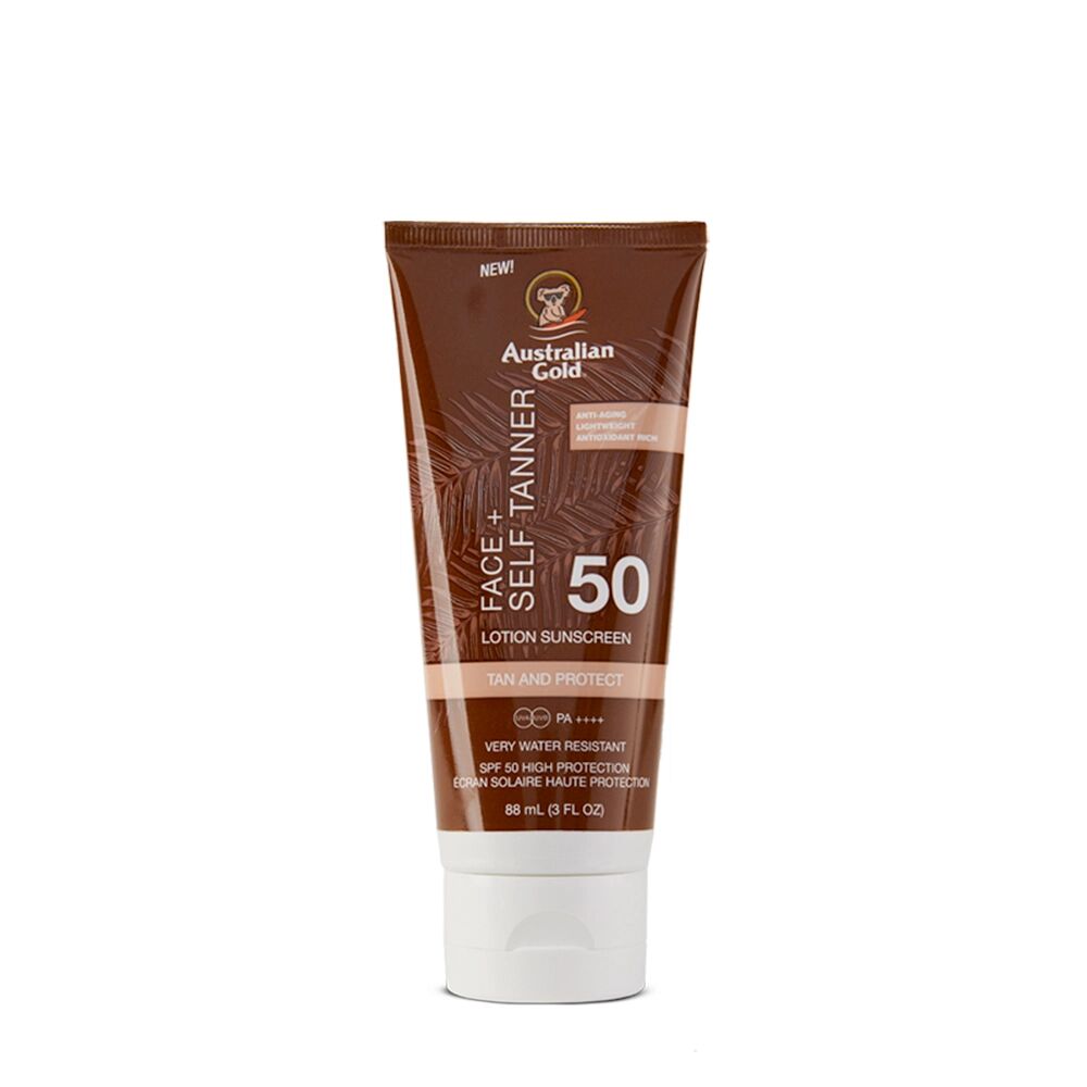 AUSTRALIAN GOLD Spf 50 Face + Self Tanner Lotion Crema Solare Efetto Bronze 88 ml