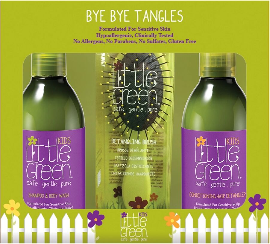 LITTLE GREEN Kids Bye Bye Tangles Shampoo e Bagno, Balsamo Districante e Spazzola