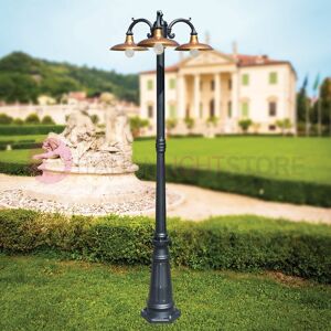 LIBERTI LAMP linea GARDEN Nike Antracite Lampione Da Giardino 3 Luci Con Piatti In Ottone Anticato