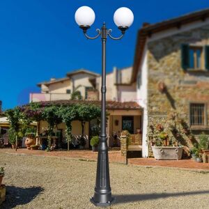 LIBERTI LAMP linea GARDEN Orione Antracite Lampione A 2 Luci Per Esterno Giardino Con Sfere Globi Policarbonato D.25