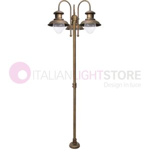 Iris Luce Navy Lampione Da Esterno A 3 Luci In Ottone Anticato Stile Nautico H. 210 Cm