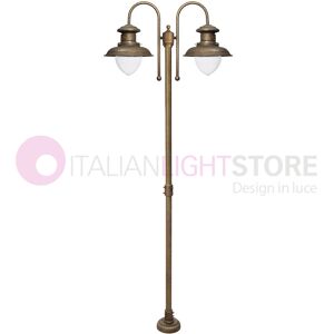 Iris Luce Navy Lampione Da Esterno A 2 Luci In Ottone Anticato Stile Nautico H. 210 Cm