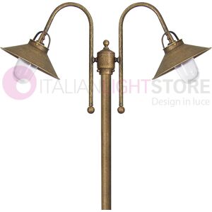 Iris Luce Fienile Lampione Da Esterno A 2 Luci In Ottone Anticato Stile Rustico H. 210 Cm