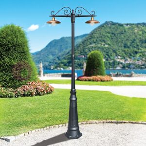 Liberti Lamp Linea Garden Nike Antracite Lampione Da Giardino 2 Luci Con Piatti In Ottone Anticato