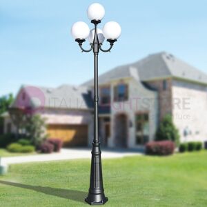 Liberti Lamp Linea Garden Orione Antracite Lampione A 4 Luci Con Rialzo Per Esterno Giardino Con Sfere Globi Policarbonato D.25