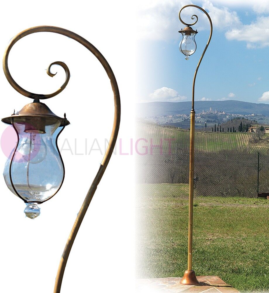 Febo Light Bacco Lampione Rustico H. 230 A 1 Luce In Ottone Anticato Per Esterno Giardino