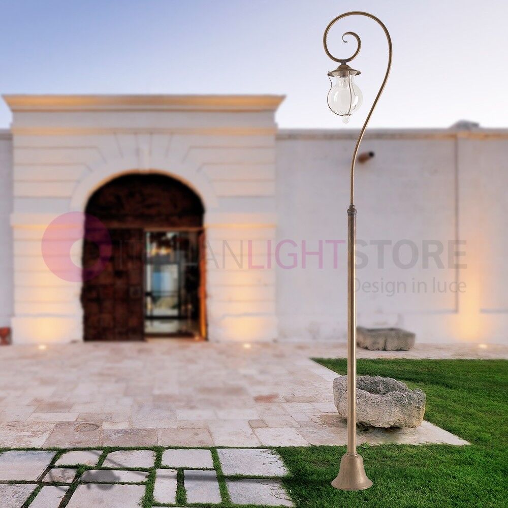 Febo Light Bacco Lampione Rustico H. 263 A 1 Luce In Ottone Anticato Per Esterno Giardino