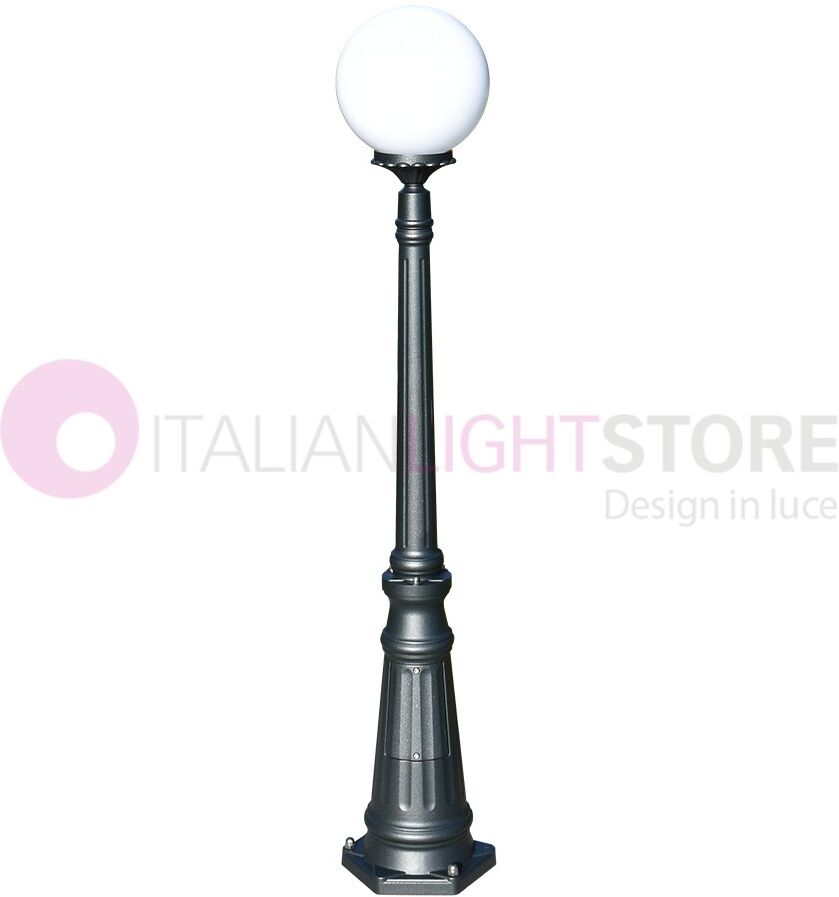 LIBERTI LAMP linea GARDEN Orione Antracite Lampione H. 145 Per Esterno Giardino Con Sfera Globo Policarbonato D.25