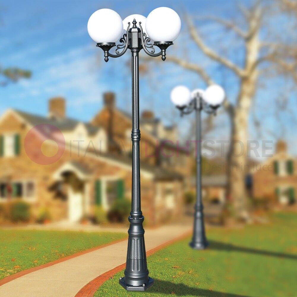 LIBERTI LAMP linea GARDEN Orione Antracite Lampione A 3 Luci Per Esterno Giardino Con Sfere Globi Policarbonato D.25