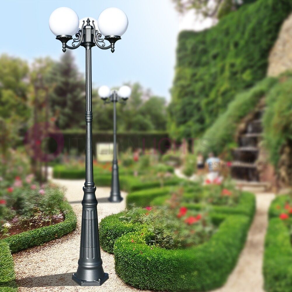 LIBERTI LAMP linea GARDEN Orione Antracite Lampione A 3 Luci Per Esterno Giardino Con Sfere Globi Policarbonato D.25