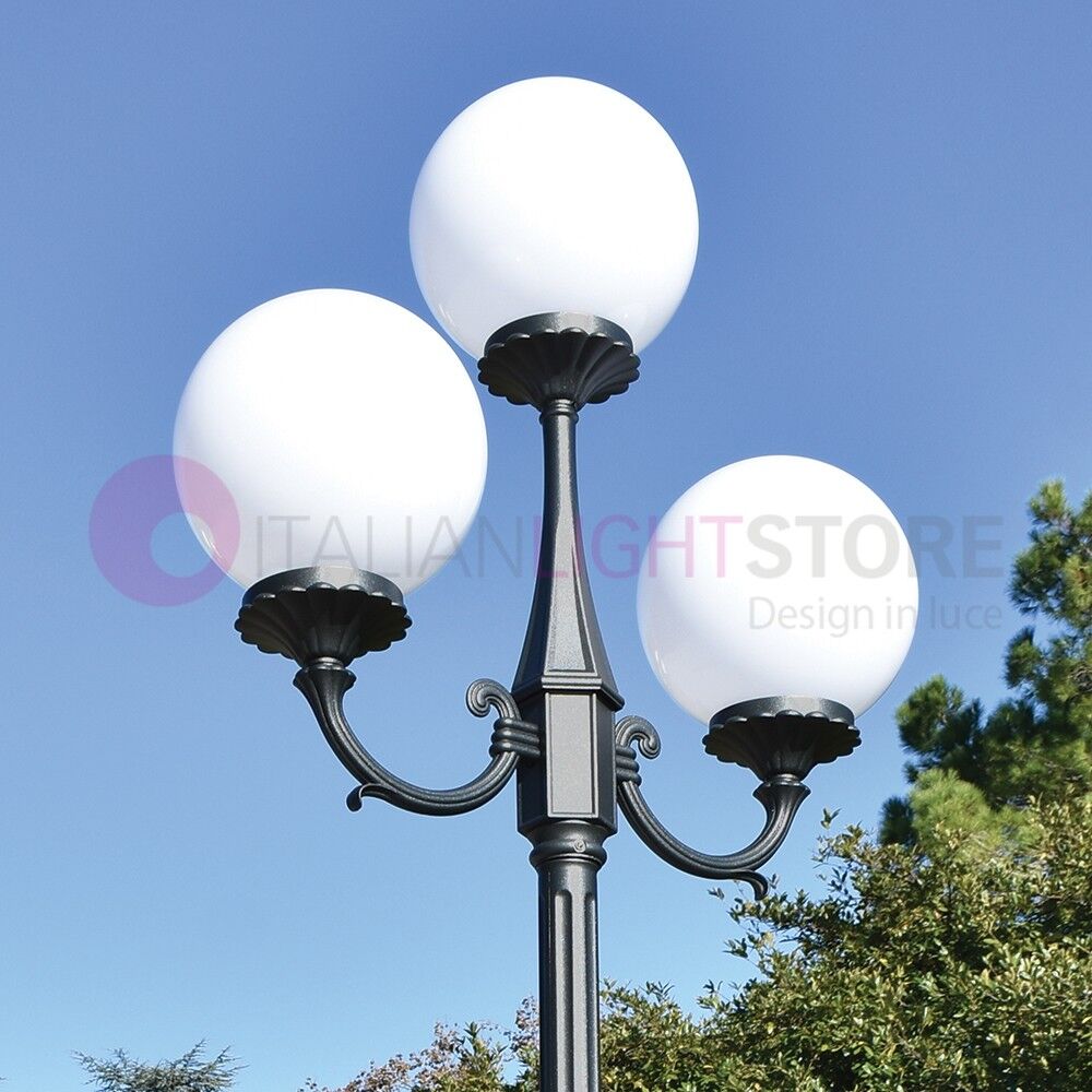 LIBERTI LAMP linea GARDEN Orione Antracite Lampione A 3 Luci Con Rialzo  Per Esterno Giardino Con Sfere Globi Policarbonato D.25