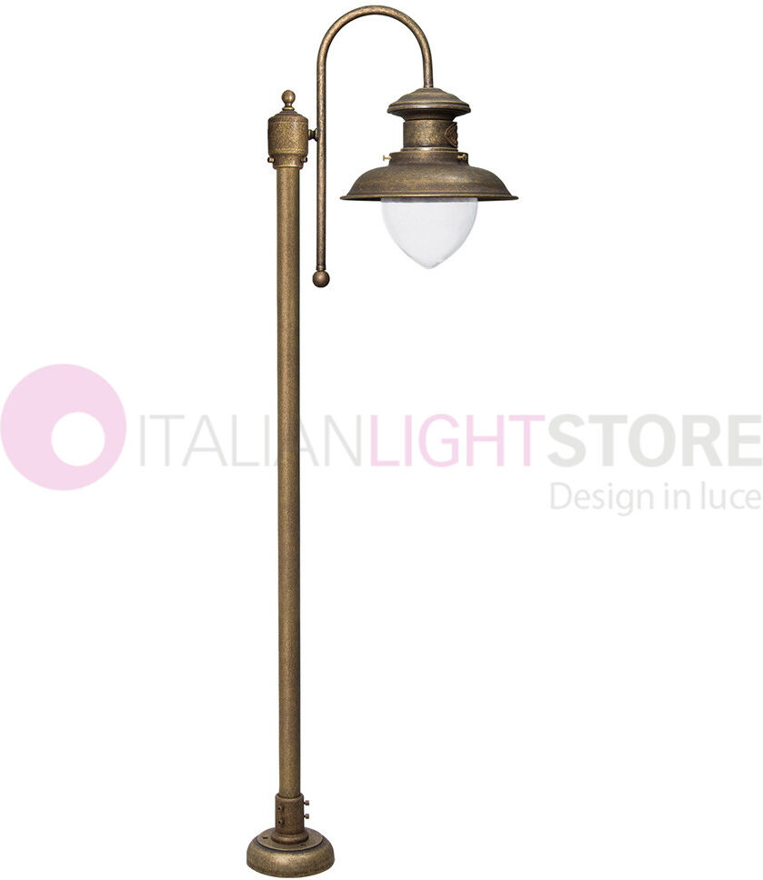 Iris Luce Navy Lampione Da Esterno In Ottone Anticato Stile Nautico Retrò H. 150 Cm