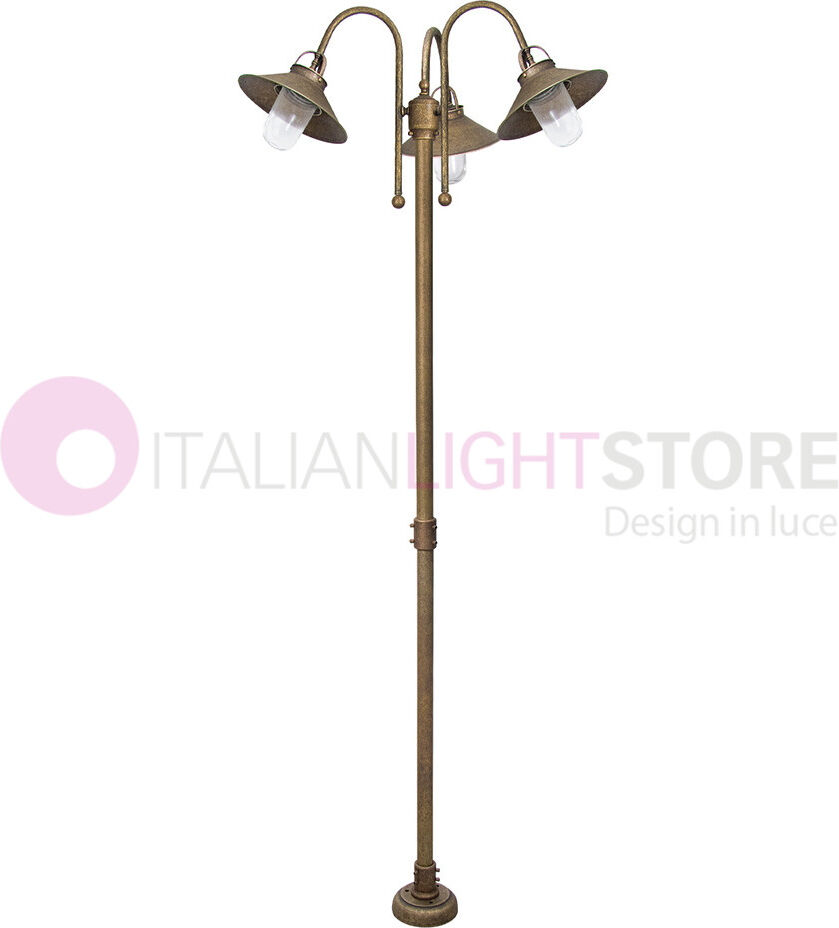 Iris Luce Fienile Lampione Da Esterno A 3 Luci In Ottone Anticato Stile Rustico H. 210 Cm