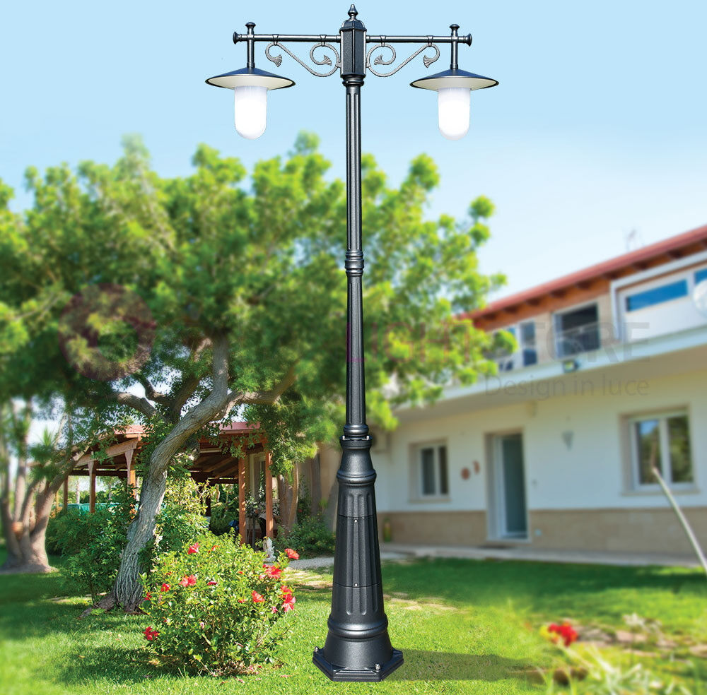 LIBERTI LAMP linea GARDEN Kairos Antracite Lampione H.230 A 2 Luci Da Esterno Giardino Con Piattini D.30