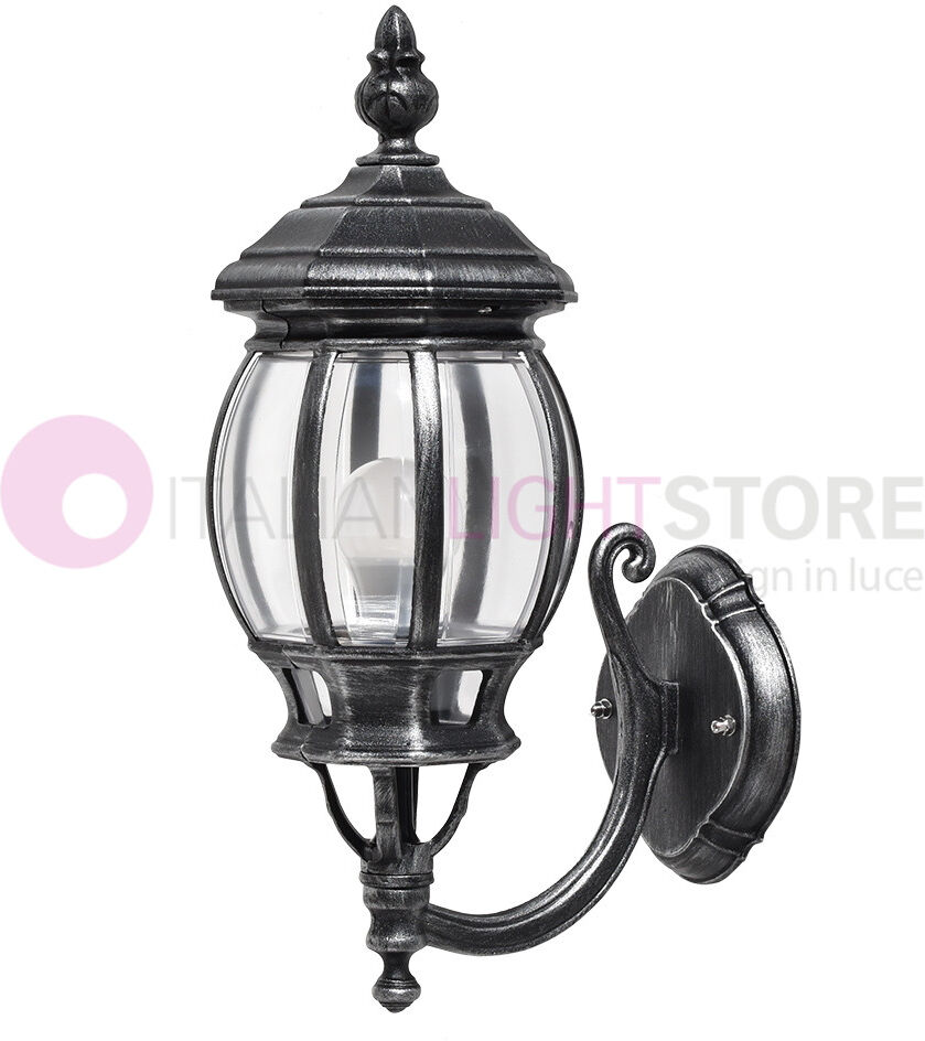 LIBERTI LAMP linea GARDEN Enea Lanterna A Parete In Alluminio Lampada Per Esterno Classica Nero-Argento Gardenlight