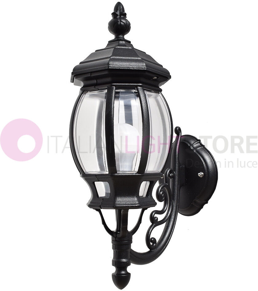 LIBERTI LAMP linea GARDEN Enea Lanterna A Parete In Alluminio Lampada Per Esterno Classica Nero Gardenlight