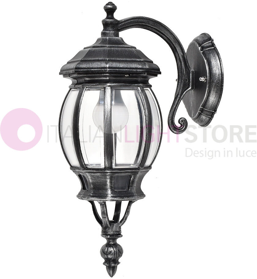 LIBERTI LAMP linea GARDEN Enea Applique Lanterna A Parete In Alluminio Per Esterno Classica Nero-Argento Gardenlight