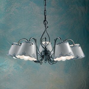 Ferroluce Classic Ravenna Lampadario Rustico A 5 Luci In Ceramica Decorata A Mano