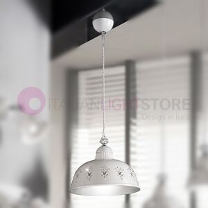 Ceramiche Borso Lunadoro Lampada A Sospensione D.30 In Ceramica E Cristalli