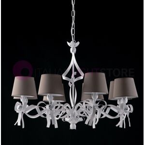 Iris Luce Fiocco Lampadario A 8 Luci Bianco Classico Shabby Chic Con Paralumi