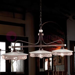 Ferroluce Classic Alessandria Sospensione Bilanciere 3 Luci Rustico In Ceramica Decorata