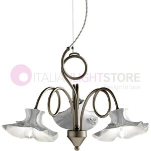 Ferroluce Classic Lecco Lampadario 3 Luci Rustico Con Ceramica Bianca