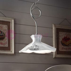 Ferroluce Classic Lecco Lampada A Sospensione D. 38 In Metallo E Ceramica Bianca