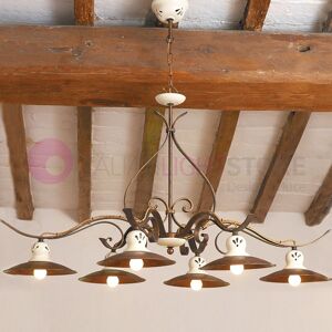 I.M.A.S. Firenze Roccanuova Lampadario 6 Luci Rustico  Ottone E Ceramica