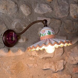 I.M.A.S. Firenze Pisa Lampada Da Parete Applique Rustica Ottone E Ceramica Decorata