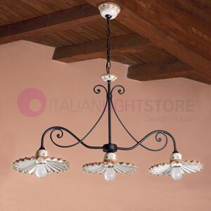 I.M.A.S. Firenze Pisa Lampadario Bilanciere 3 Luci Rustico In Ceramica Decorata