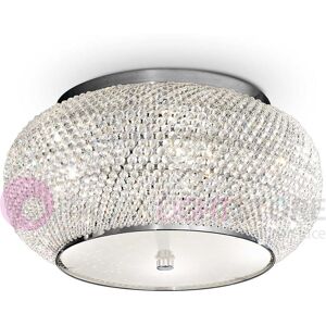 Ideal Lux Pasha' Cromo  Plafoniera Perle In Cristallo D. 40 Cm