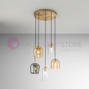 Perenz Srl Coro Lampada A Sospensione A 5 Luci Pendel In  Vetro Stile Vintage