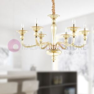 Ideal Lux Danieli  Lampadario 6 Braccia In Vetro Ambra Stile Classico Veneziano