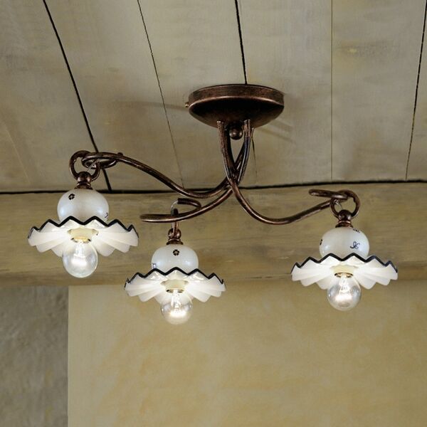 ferroluce classic roma plafoniera a 3 luci in ceramica decorata stile rustico