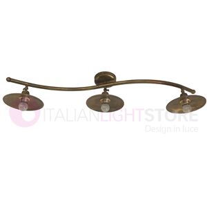 Febo Light Teo Plafoniera A Soffitto Rustica A 3 Luci In Ottone Anticato Piatti D.21 Vintage Country