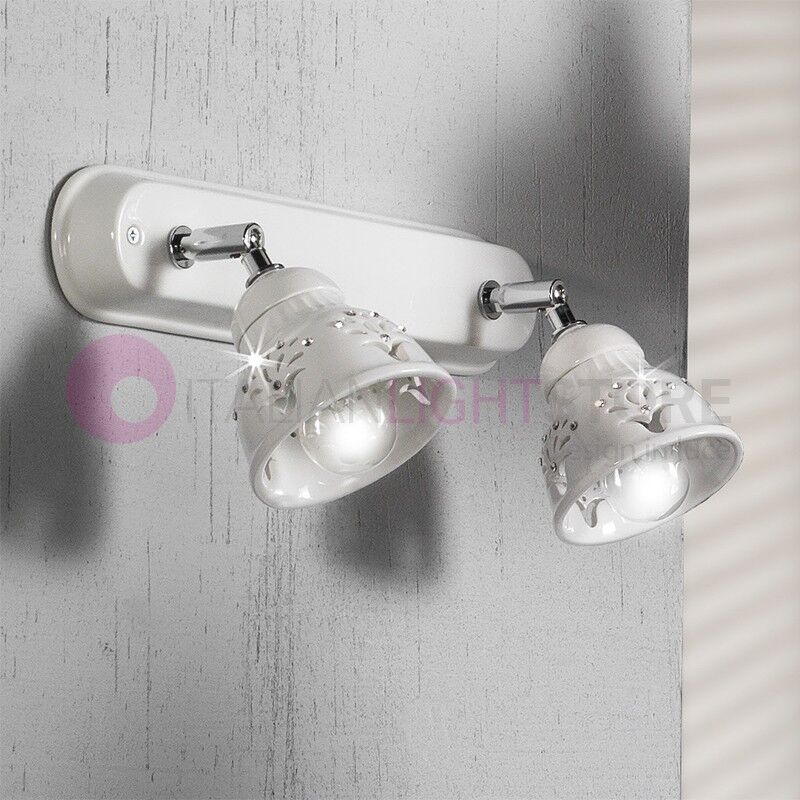 Ceramiche Borso Lunadoro Lampada Da Parete O Soffitto A 2 Luci Orientabili Ceramica E Cristalli