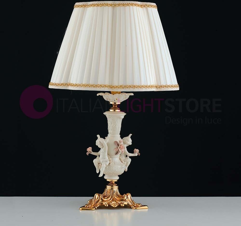 Iris Luce Positano Lampada Da Tavolo H 60 Classica In Ottone E Ceramica Capodimonte