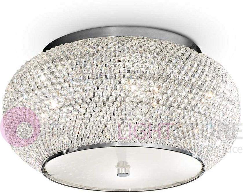 Ideal Lux Pasha' Cromo  Plafoniera Perle In Cristallo D. 40 Cm