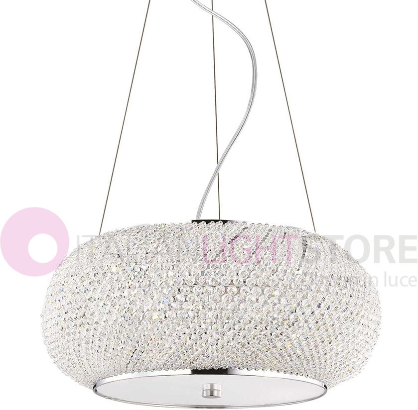 Ideal Lux Pasha' Cromo  Sospensione Perle In Cristallo D. 45 Cm