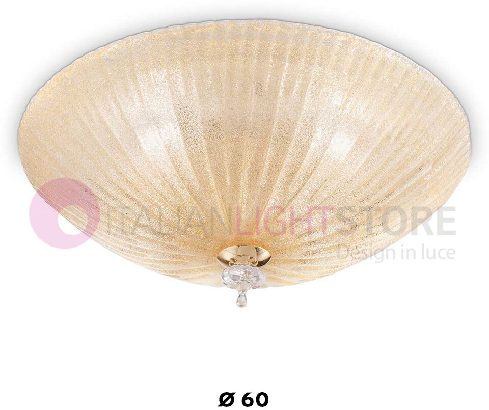 Ideal Lux Shell  Plafoniera Classica In Vetro Ambra Granigliato D.60 Cm