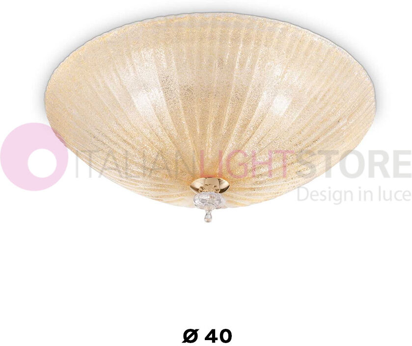 Ideal Lux Shell  Plafoniera Classica In Vetro Granigliato Ambra D.40 Cm