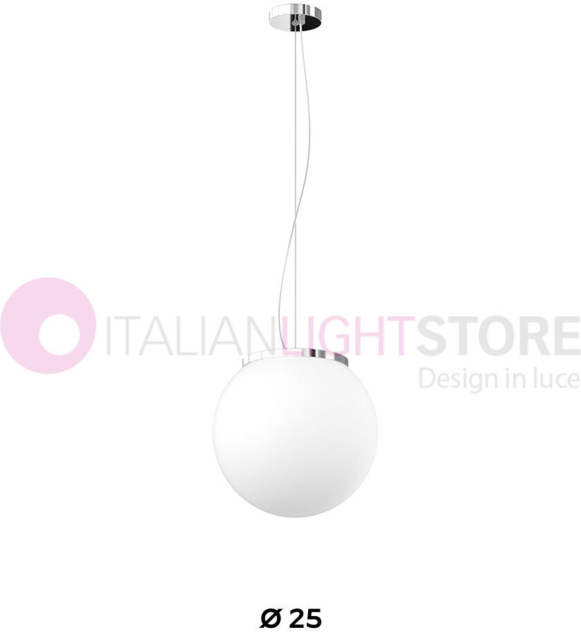 Top Light Illuminazione Mars Lampada A Sospensione Sfera In Vetro Bianco D.25 Cm.