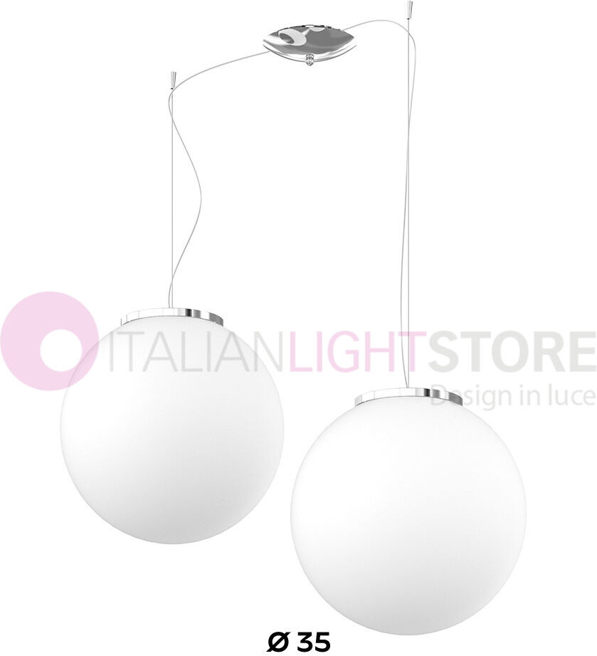 Top Light Illuminazione Mars Lampadario A 2 Sospensioni Sfere In Vetro Bianco D.35 Cm.