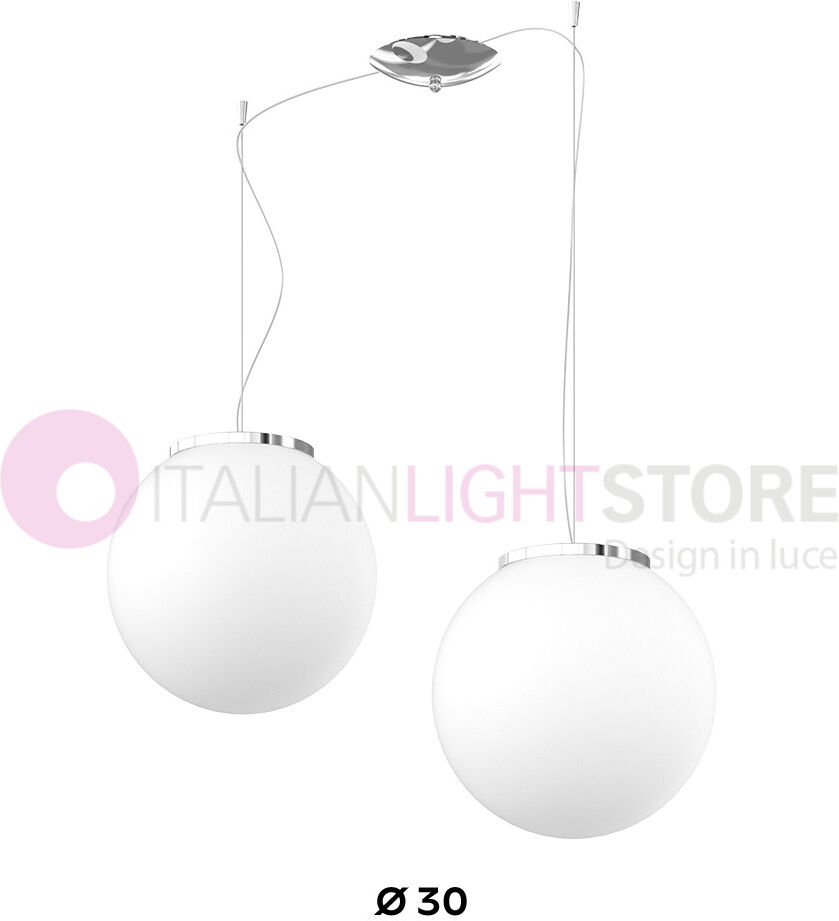 Top Light Illuminazione Mars Lampadario A 2 Sospensioni Sfere In Vetro Bianco D.30 Cm.