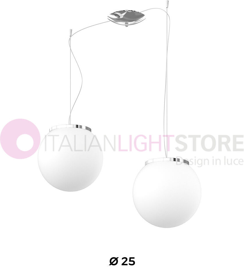 Top Light Illuminazione Mars Lampadario A 2 Sospensioni Sfere In Vetro Bianco D.25 Cm.