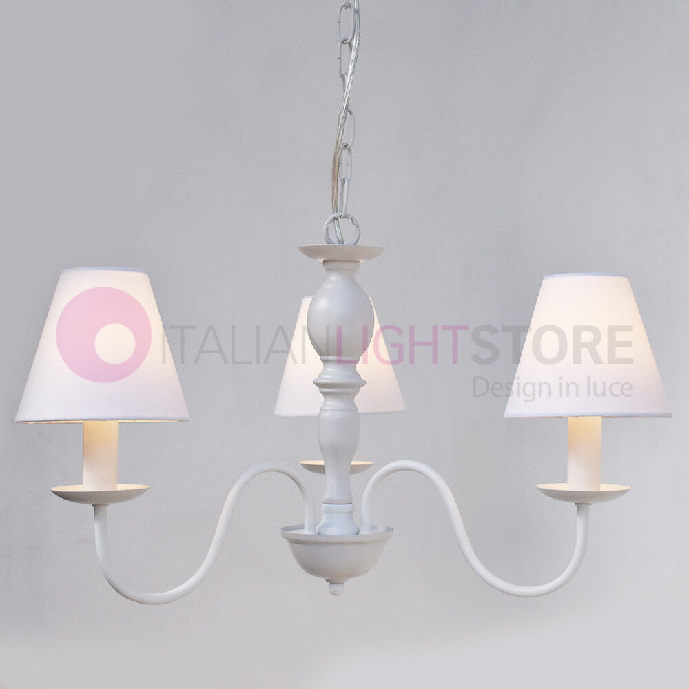 Perenz Srl Afrodite Lampadario Candelabro A 3 Bracci Bianco Stile Provenzale Con Paralumi Bianchi