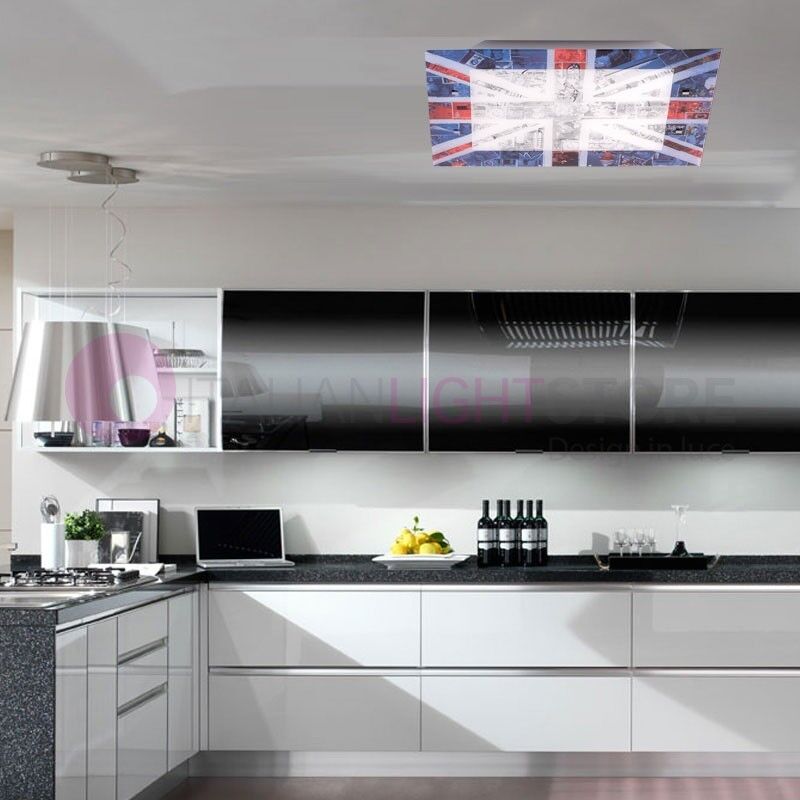 Lam Export Union Jack Plafoniera A Soffitto Bandiera Inglese L.55x55 Design Moderno