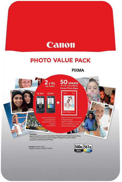 Canon Originale Pixma TS 5350 Series Cartuccia stampante (PG-560 XLCL 561 XL / 3712 C 004) multicolor Multipack (2 pz.), Contenuto: 14,3ml + 12,2ml