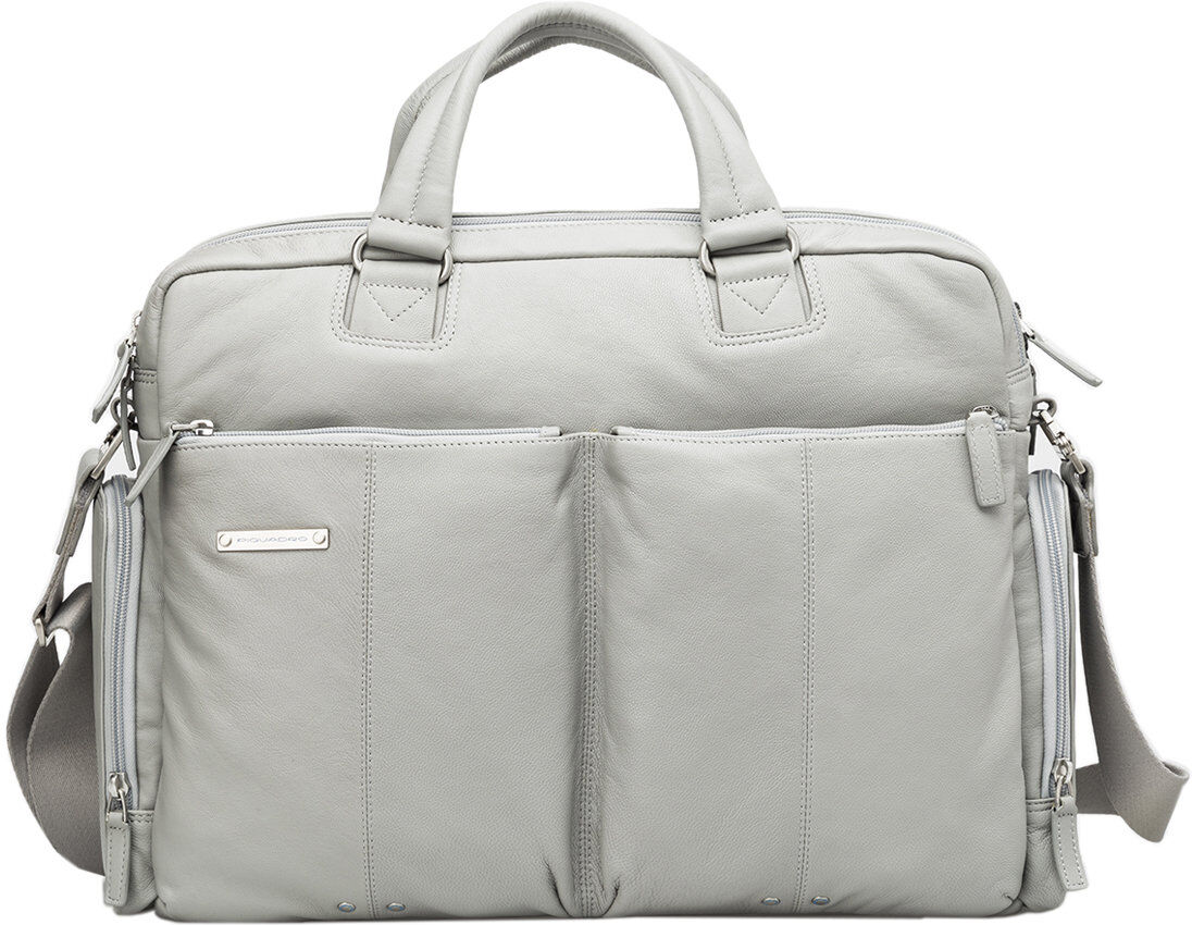 Piquadro Cartella multitasking a due manici in pelle grigio perla Piquadro Cartella multitasking a due manici in pelle grigio perla