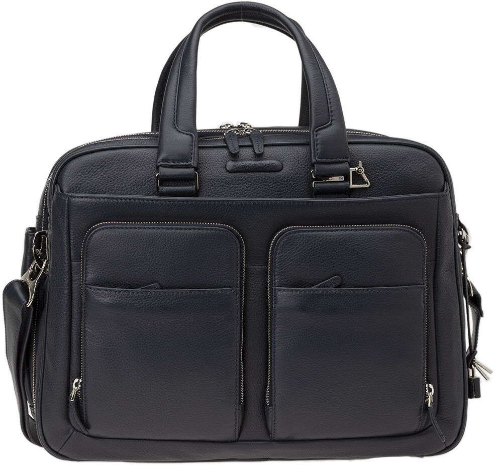 Piquadro Maxi cartella multitasking a due manici in pelle blu Piquadro Maxi cartella multitasking a due manici in pelle blu